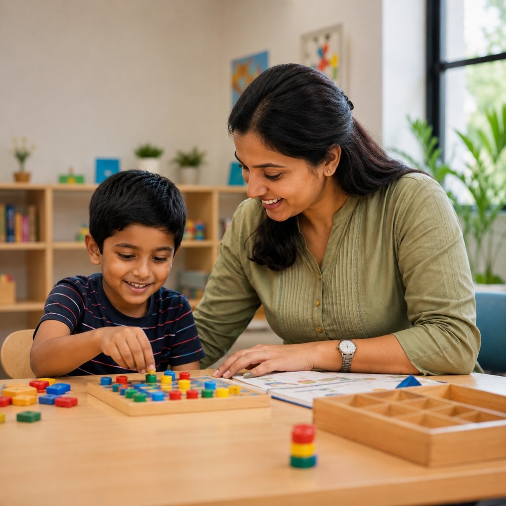 Teacher helping child learn