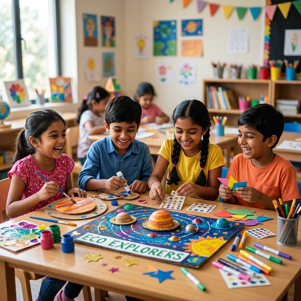 Indian children participating in creative after school activities
